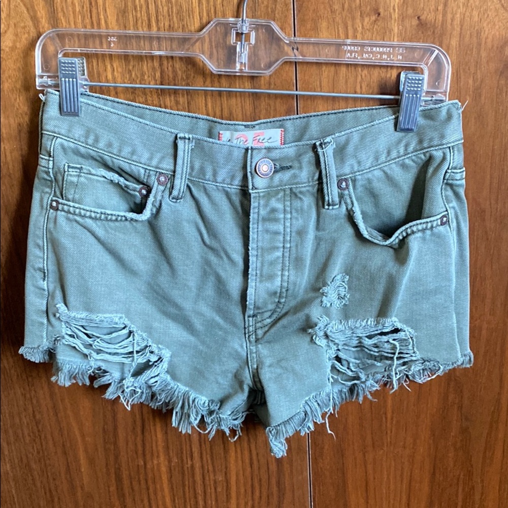 Free People Distressed Green Women's Shorts